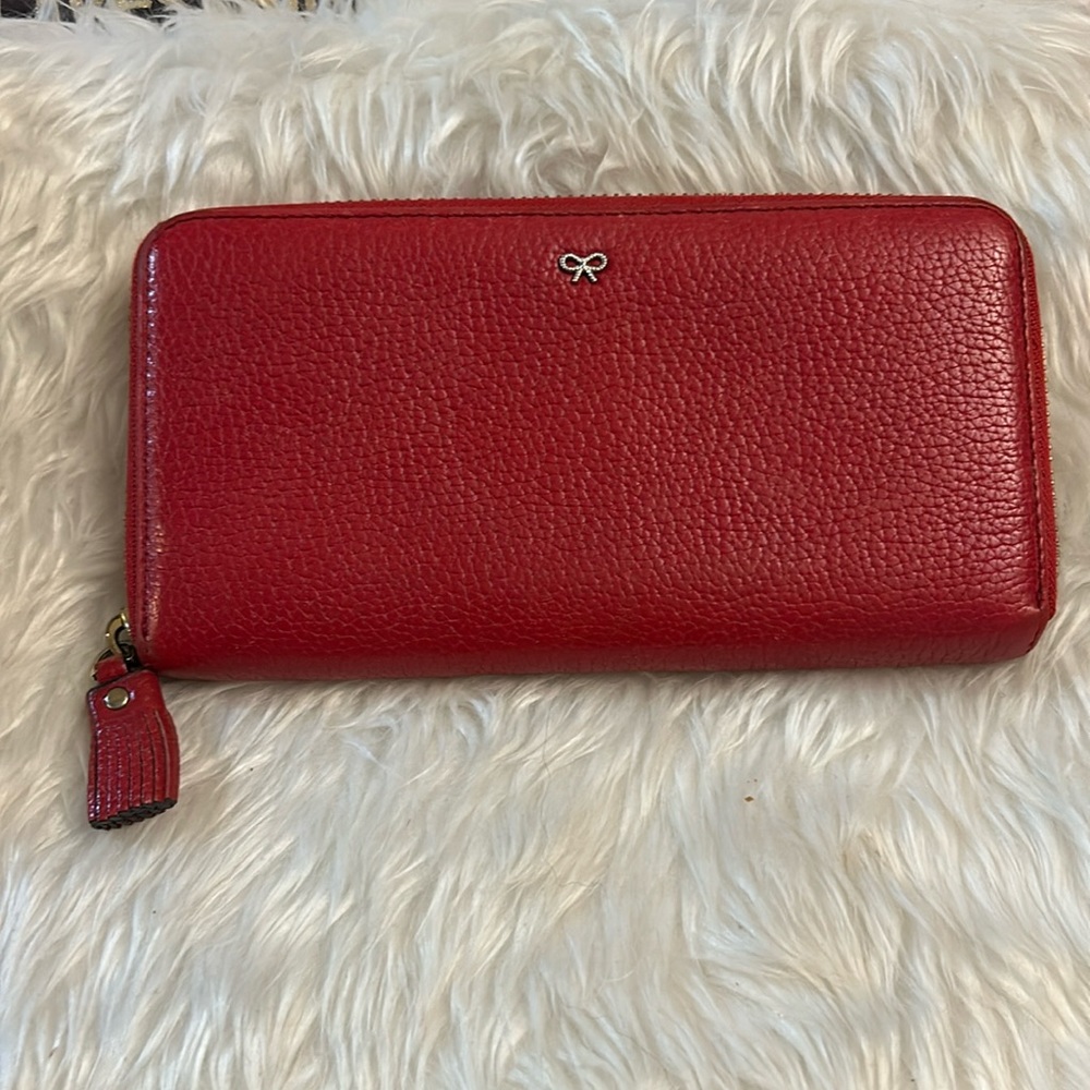 Anya Hindmarch Red Pebbled leather large zip around wallet